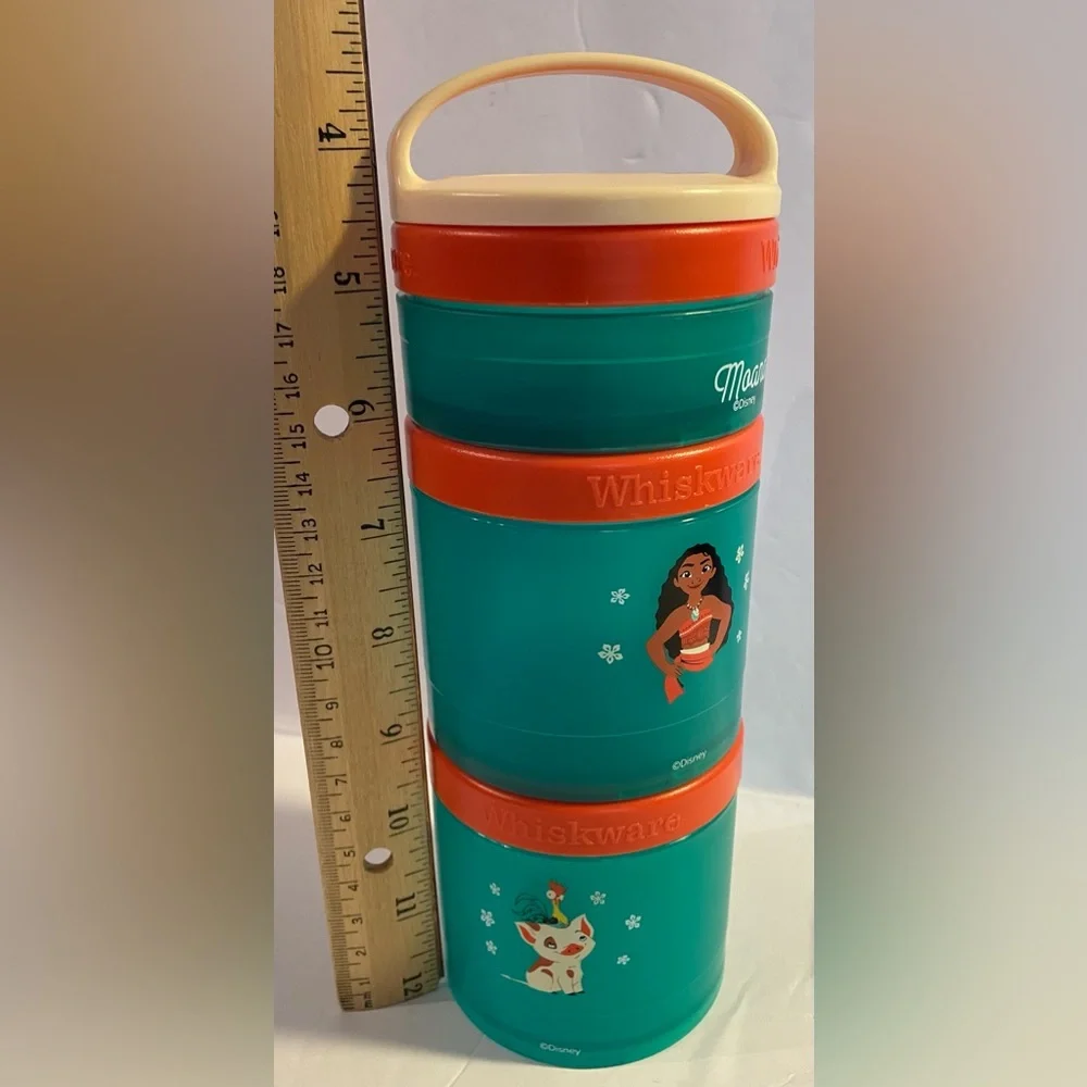 Disney Princess 3-piece Snack Stacks Moana Teal with Orange Lids & Handle